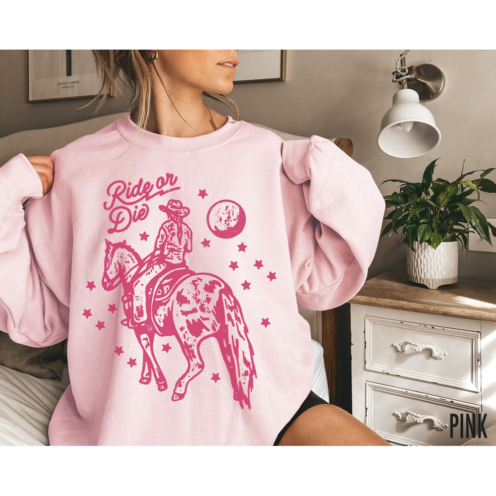 Ride or Die, Cowgirl Sweatshirt, Western Sweatshirt, Western Crewneck, Cowgirl Horse, Cowgirl Crewneck, Western Boho Sweatshirt, Country.jpg