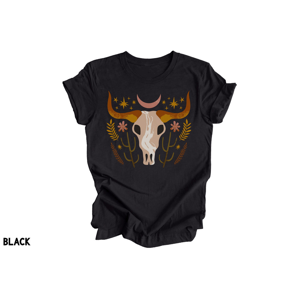 Western Graphic Tee, Cowgirl Tshirt, Bull Skull Shirt, Cow Skull, Trendy Western Cowgirl Shirts, Feminine Western Shirts, Moon Stars Cactus.jpg