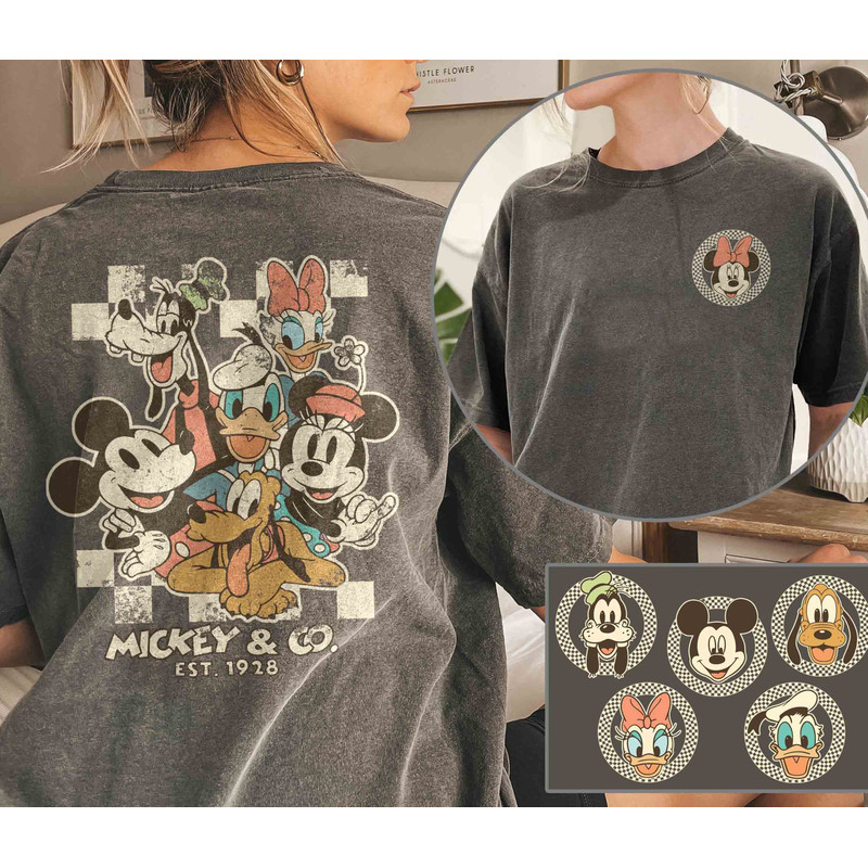 Retro Checkered Mickey & Co Shirt, Mickey and Friends Shirt, Disney Family Trip Shirt, Disneyland Shirt, Personalized Disney Shirt.jpg