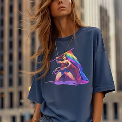 wonder woman pride tshirt, celebrate diversity with iconic superhero, lgbtq supportive apparel