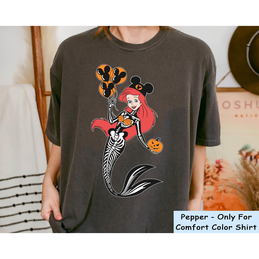 Ariel Princess Skeleton Costume Comfort Colors T-shirt, The Little Mermaid Disney Fall Halloween Girl Shirt, Disneyland Spooky Season Trip.jpg