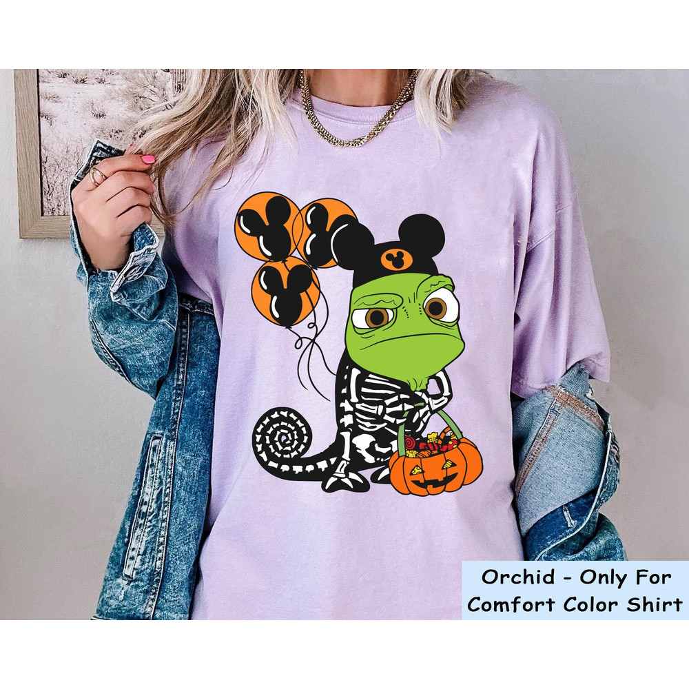 Tangled Pascal Skeleton Costume with Halloween Balloon Pumpkin Comfort Colors Shirt, Disney Halloween Party Shirt, Disneyland Spooky Season.jpg