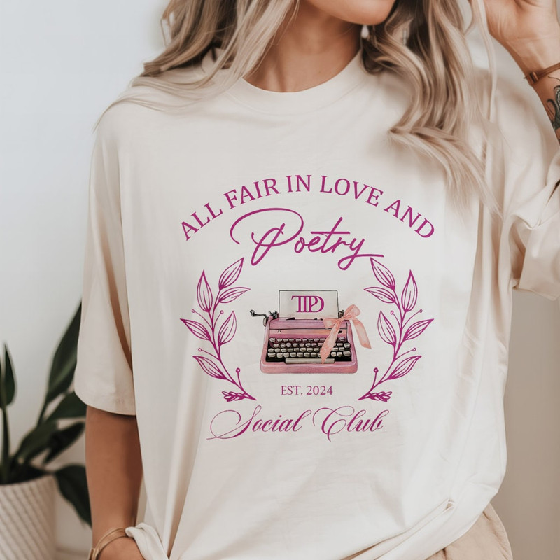 The Tortured Poets Department Pink Typewriter T-Shirt Taylor Swift Merch Swiftie T-Shirt TTPD Swiftie Merch.jpg