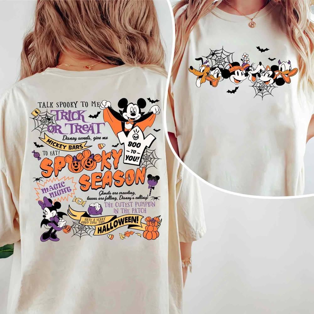 Two Sided Mickey And Friends Comfort Colors T-shirt, Disney Fall Halloween Spooky Season Shirt, Mickey's Not So Scary Party, Trick Or Treat.jpg