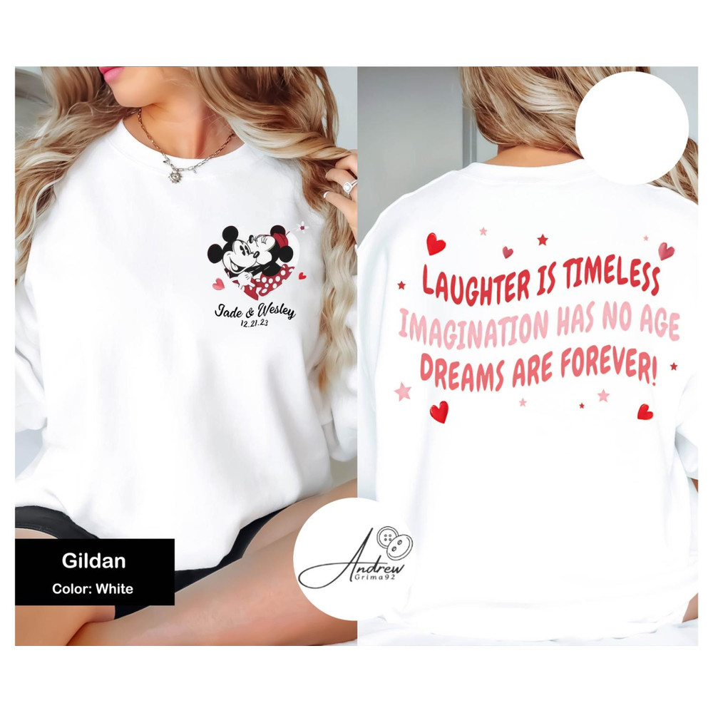 Custom Two Sided Mickey and Minnie Heart Laughter is Timeless Shirt, Disney Couple Valentine's Day Tee, Personalized Couple Gift Shirt.jpg
