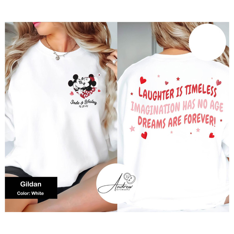 Custom Two Sided Mickey and Minnie Heart Laughter is Timeless Shirt, Disney Couple Valentine's Day Tee, Personalized Couple Gift Shirt.jpg
