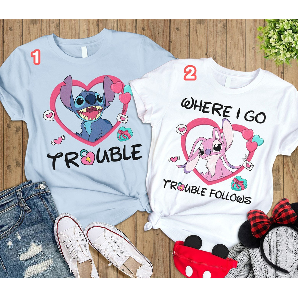 Stitch Angel Valentines Day Matching Sweatshirts Where I Go Trouble Follows Couple Shirts Valentines Day Matching Shirts Matching Tee.jpg