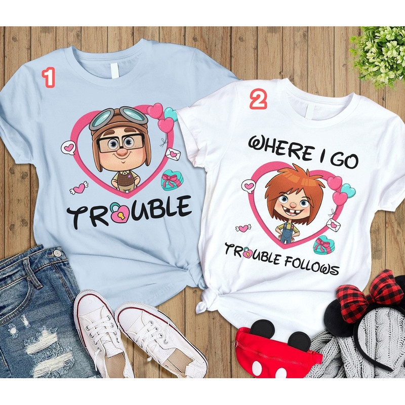 Up Carl And Ellie Where I Go Trouble Follows Shirt Personalized His Ellie Her Carl Couple Shirt Pixar Up Movie Shirt Disneyland Shirt.jpg
