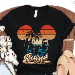 retro sunset retired 2023 mickey and friends shirt, disney retirement tee