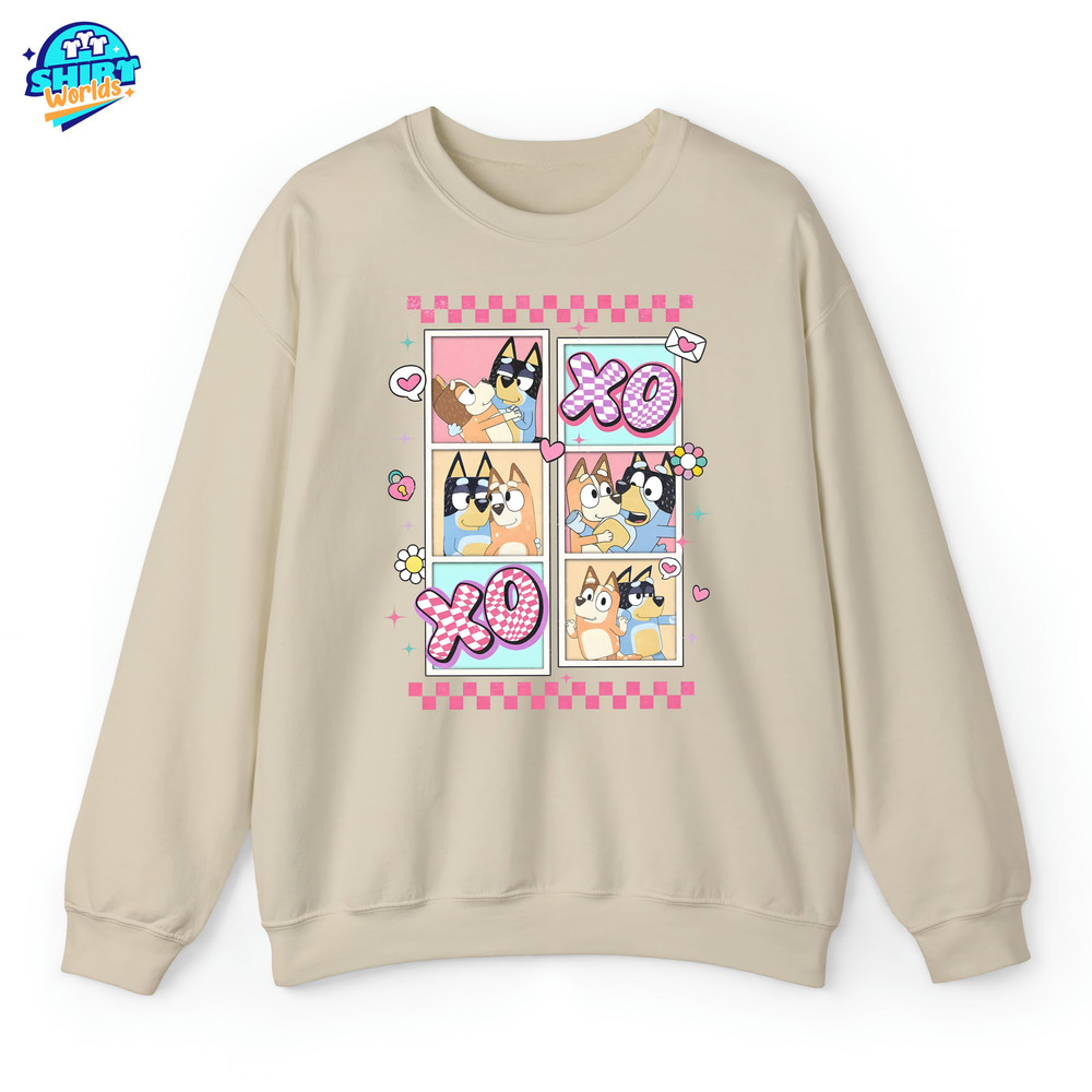 Bluey Couple XOXO Valentine Shirt, Bandit and Chilli Vanlentine Shirt, Bluey Valentine Day Gift For Her, Bluey And Bingo Couple Tee.jpg