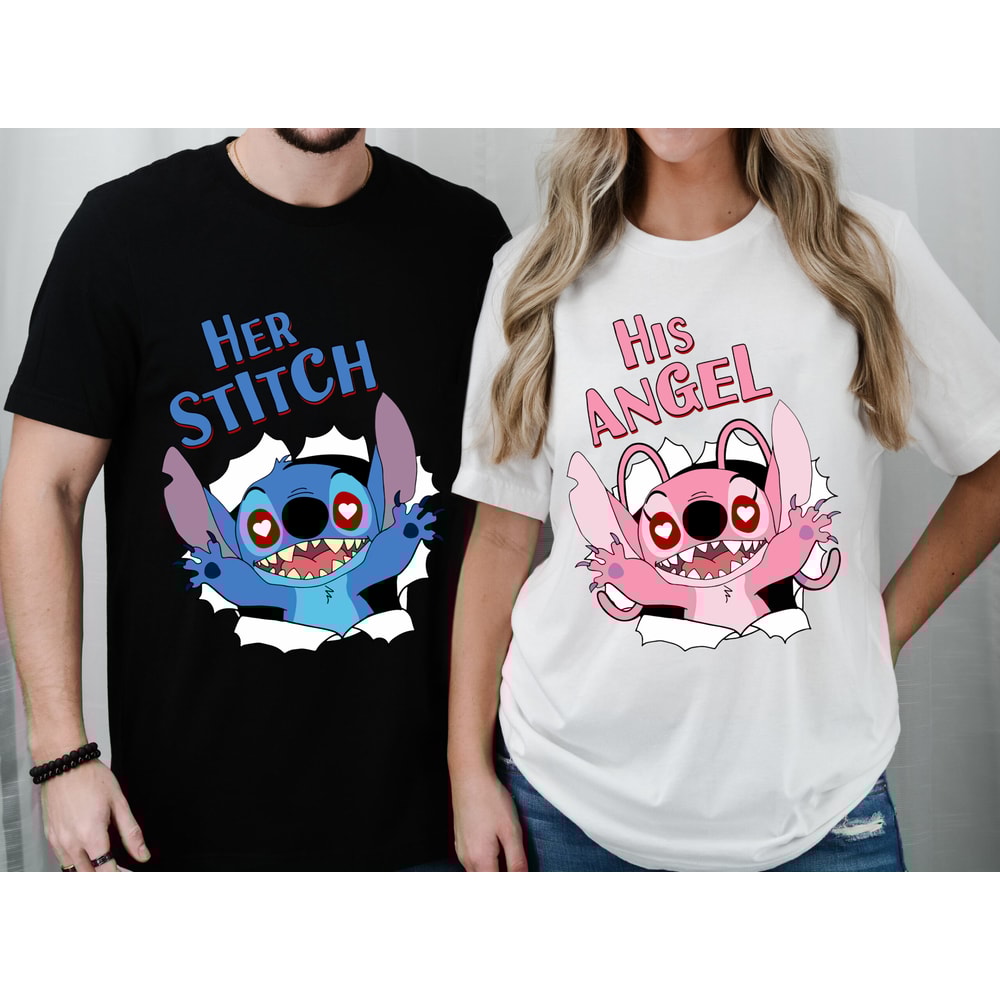 Her Stitch His Angel Shirt, Stitch and Angel Couple Shirts, Disney Honeymoon Shirt, Stitch Angel Matching T-shirt, Disney Valentines.jpg