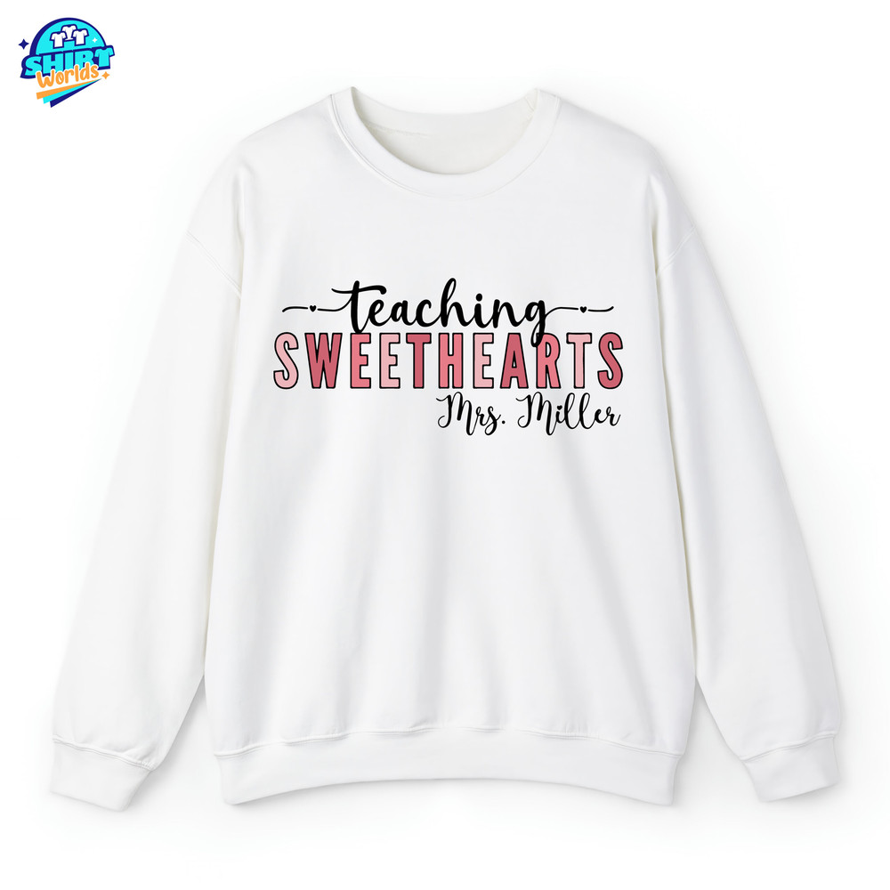 Personalized Teacher Valentines Day Sweatshirt, Teaching Sweethearts Personalized Shirt, Valentines Day Gift For Teachers,Pink Hearts Hoodie.jpg