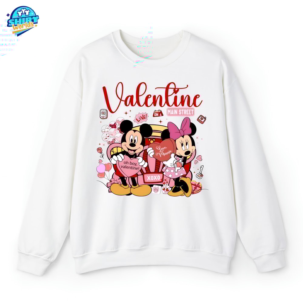 Valentine Main Street Sweatshirt, Vintage Mickey and Minnie Sweatshirt, Disney Valentine's Day Shirt, Mickey Minnie Valentine Shirt.jpg