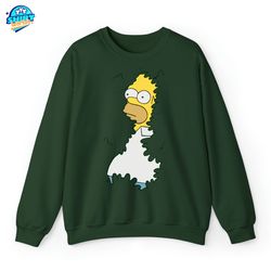 homer simpson backs into the bushes tshirt, homer meme inspired tee, green crew neck shirt, the simpsons shirts, geek da