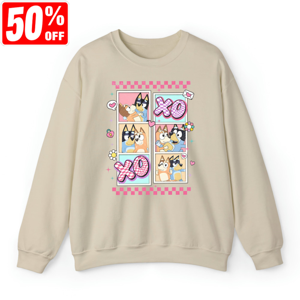 Bluey Couple XOXO Valentine Shirt, Bandit and Chilli Vanlentine Shirt, Bluey Valentine Day Gift For Her, Bluey And Bingo Couple Tee.jpg