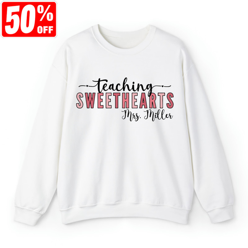 Personalized Teacher Valentines Day Sweatshirt, Teaching Sweethearts Personalized Shirt, Valentines Day Gift For Teachers,Pink Hearts Hoodie.jpg