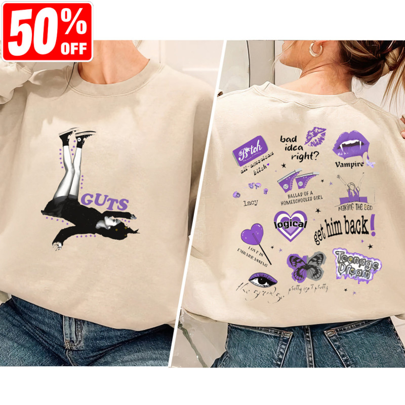 Olivia Guts Tour 2024 Shirt, Olivia Rodrigo Guts Sweatshirt, Olivia Track List Aesthetic Merch, Olivia New Album Guts Hoodie.jpg