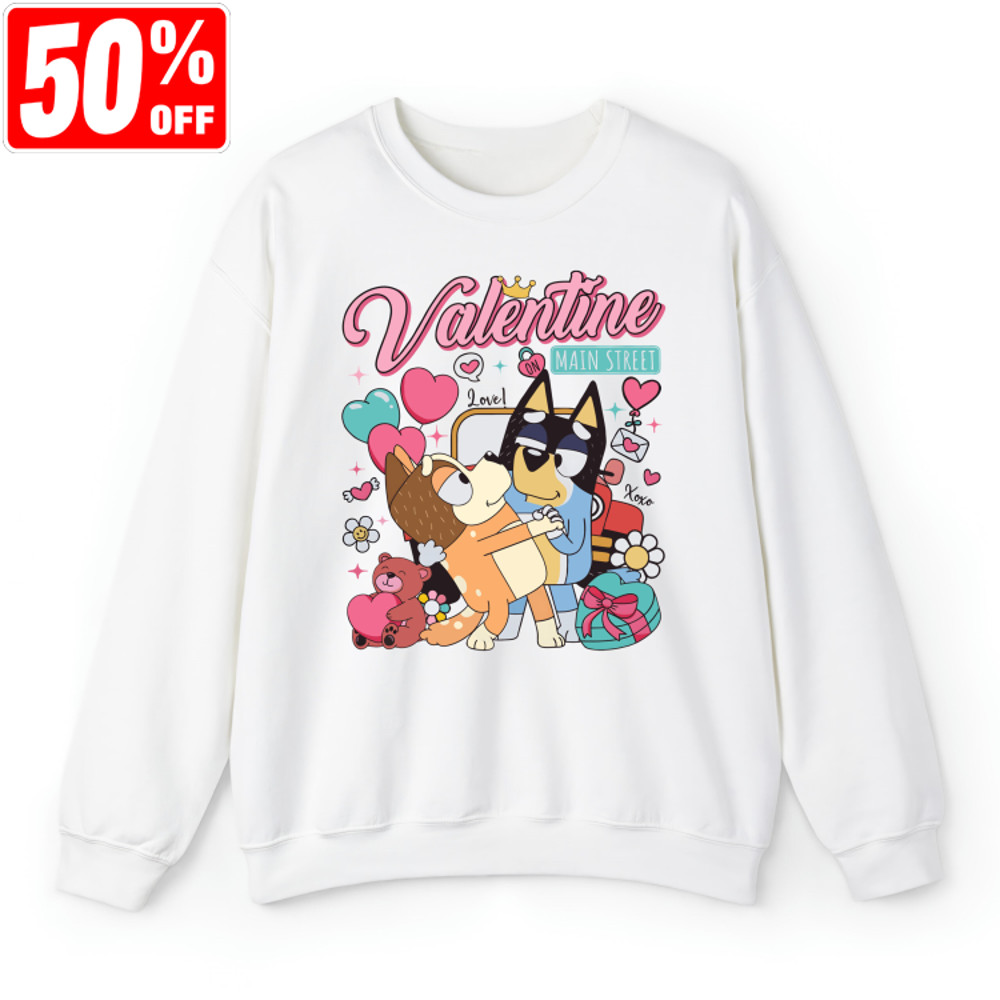Bluey Couple Valentine On Main Street Shirt, Bandit and Chilli Vanlentine Shirt, Bluey Valentines Day, Bluey And Bingo Couple.jpg