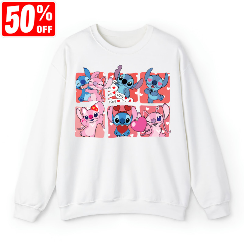 Stitcth Valentine Shirt, Stitch and Friend Sweatshirt, Cartoon Shirt, Blue Alien, Stitcth Cute Shirt, Happy Valentine Day Sweatshirt.jpg