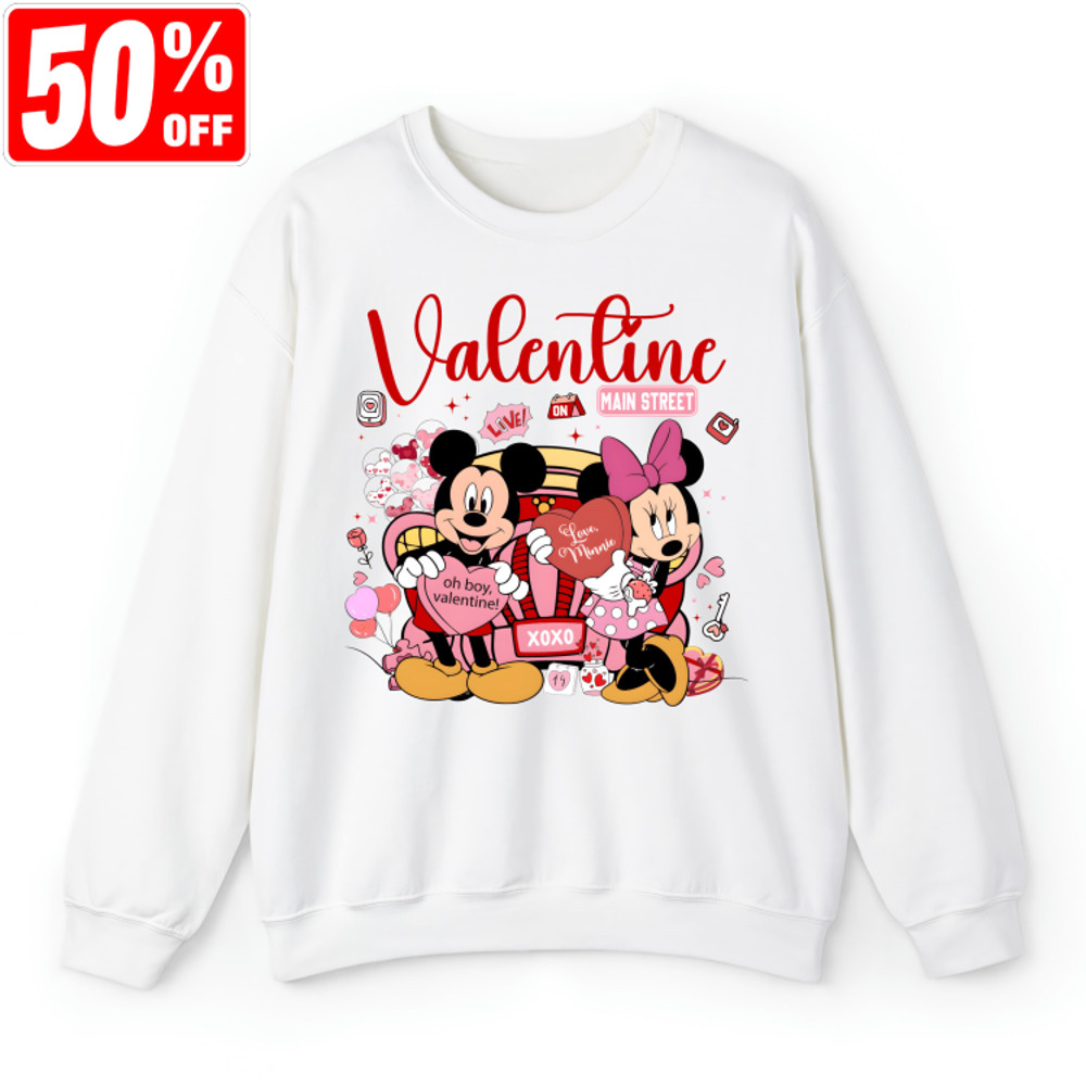 Valentine Main Street Sweatshirt, Vintage Mickey and Minnie Sweatshirt, Disney Valentine's Day Shirt, Mickey Minnie Valentine Shirt.jpg