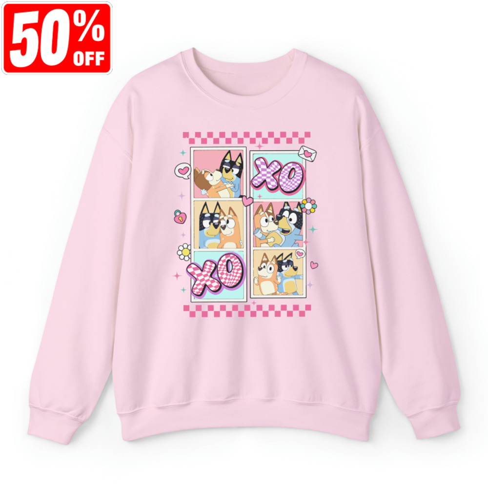 Bluey Couple XOXO Valentine Shirt, Bandit and Chilli Vanlentine Tshirt, Bluey Valentine Day Gift For Her, Bluey And Bingo Couple Tee.jpg