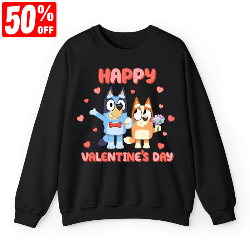 Happy Valentine's Day Shirt,  Bluey Valentine Couple Tee, Bluey Gifts For Couple, Smoochy Kiss, Bluey Bingo Bandit Couple.jpg