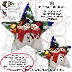 Snow Couple Peyote Star Pattern / Christmas Ornament Beaded Star Pattern Snowmen