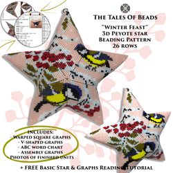Peyote Star Pattern Winter Feast / Birds Beaded Star Pattern / Beaded Christmas Ornament Patterns