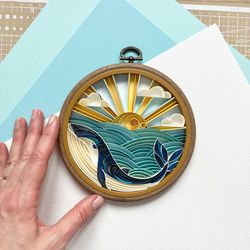 Whale in the sea in quilling technique - Paper Art