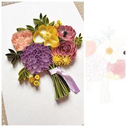 Digital template with quilled bouquet
