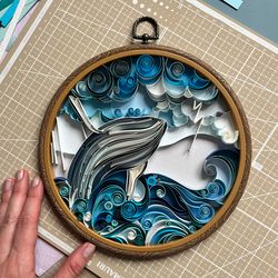 Original artwork | Whale in the sea in quilling technique - Paper Art