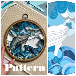 Digital Quilling pattern | Template with whale in the sea