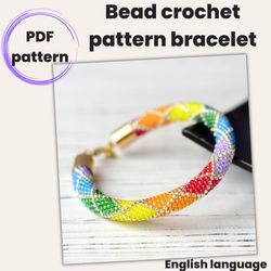 Bead Rope PDF Pattern - Seed Bead Crochet Pattern for Rainbow Bracelet, Beaded Bracelet Design
