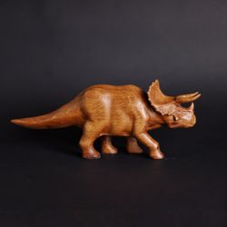 Wooden dinosaur triceratops, wooden hand carved sculpture