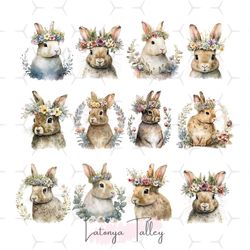 spring bunny clipart | easter bunny clipart | floral bunny | watercolor rabbit | easter png | nursery wall art