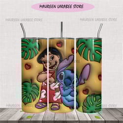 3d inflated lilo and stitch design tumbler wrap png