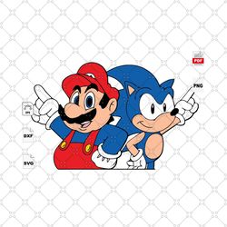 sonic and super mario bros, sonic, sonic svg, sonic vector, mario, mario svg, sonic shirts, mario game, sonic gifts, son