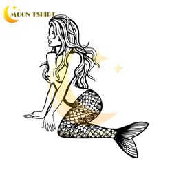 black white vintage little mermaid ariel disney svg