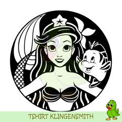 princess ariel and flounder fish round little mermaid logo svg