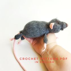 Realistic toy Lying Ratty with dangling paws Crochet Pattern pdf in English. Animal rat toy amigurumi Pattern in english