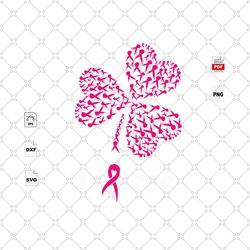 four leaf clover, breast cancer gift, breast cancer svg, cancer awareness, cancer ribbon svg, breast cancer ribbon, brea