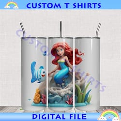 3d disney cartoon little mermaid ariel tumbler wrap png