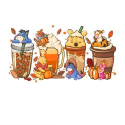 pooh fall coffee lattes sublimation png svg dxf file