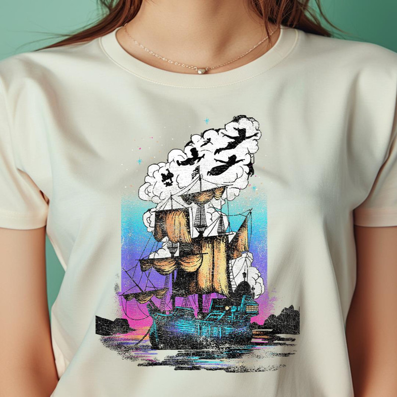 Disney Peter Pan Pirate Ship Flight Neon PNG, Peter Pan PNG, Tinker Bell Digital Png Files.jpg