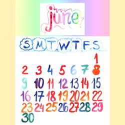 June 2024 watercolor lettering drawing calendar | colorful painted handlettering calendar (sketch style)