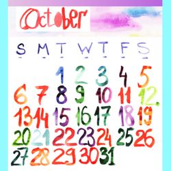 October 2024 lettering bright calendar | Artist october cute colorful calendar (sketch style)