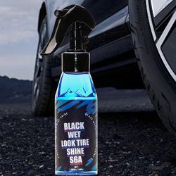 black wet look tire shine dressing spray, glossy wet tire look with uv protection for vinyl & plastic