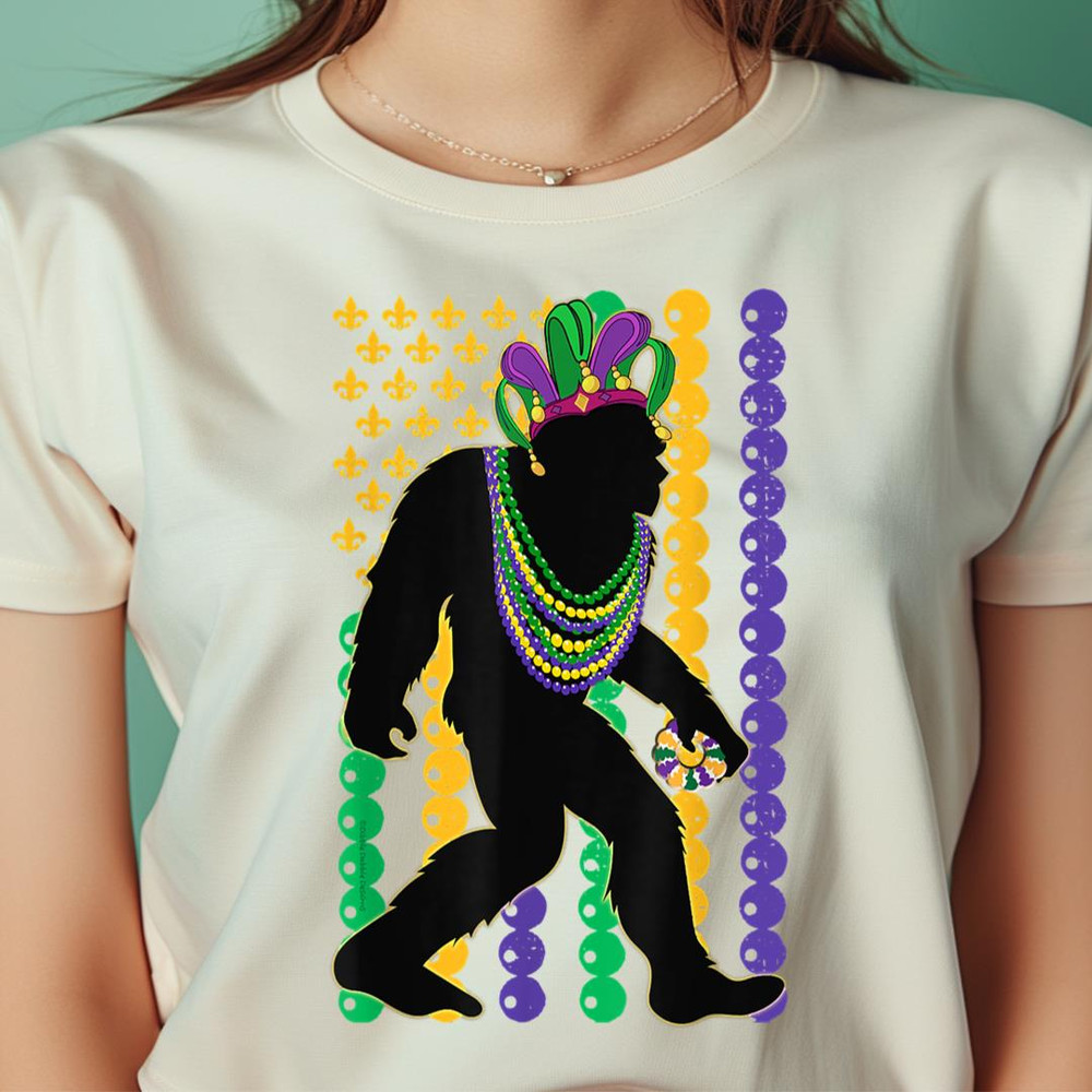 Bigfoot Wearing Hat Mardi Gras Beads With Flag Mardi Gras PNG, Joker PNG, poker face Digital Png Files.jpg