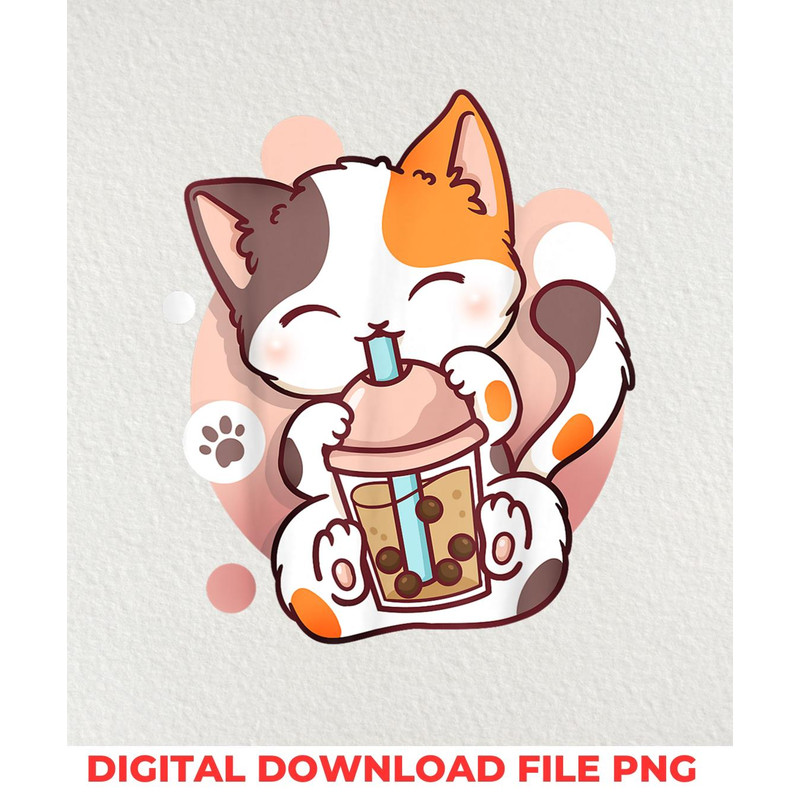 Cat Boba Tea Bubble Tea Anime Kawaii Neko_T-Shirt_File PNG.jpg