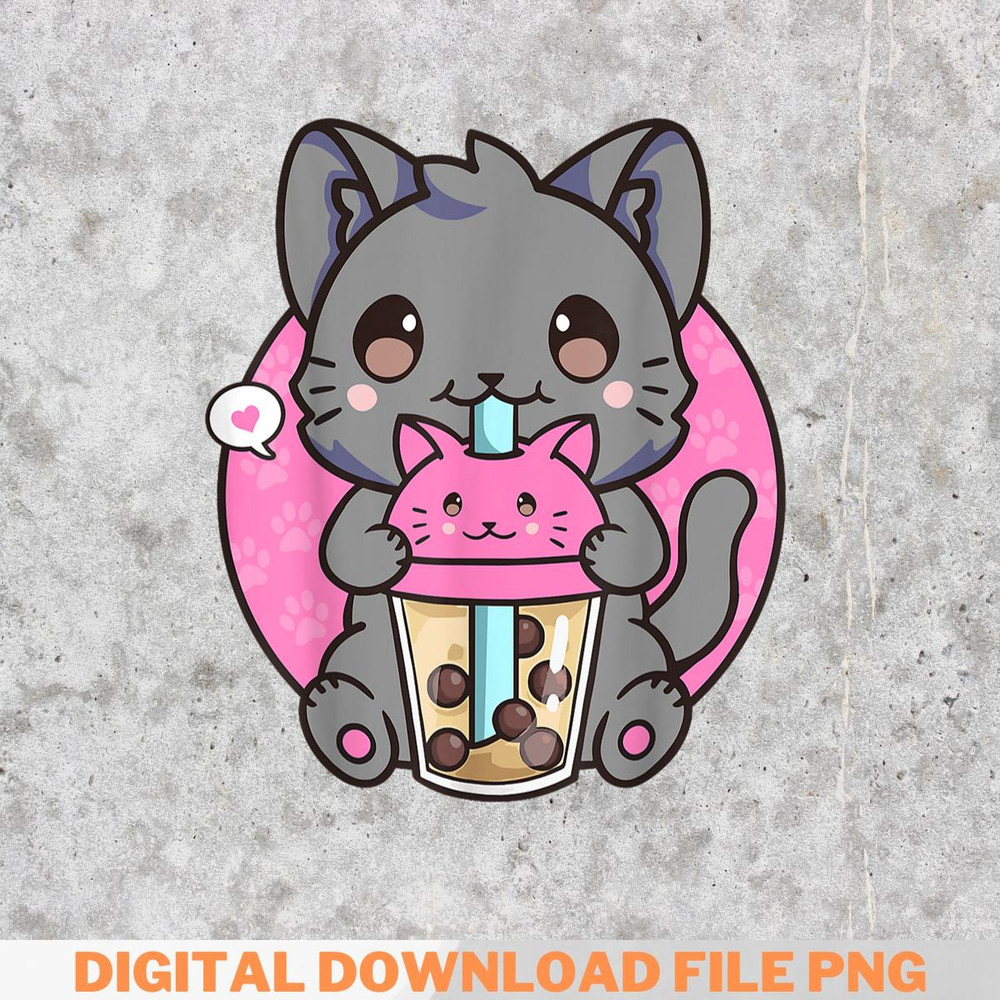 Cat Boba Tea Kawaii Anime Funny Gifts For Girls Boys Teens_T-Shirt_File PNG.jpg